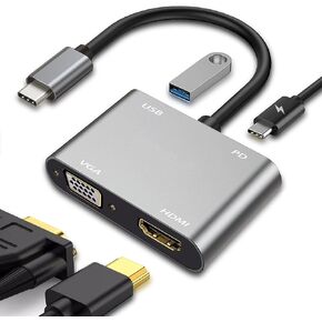 USB C to Dual HDMI Adapter for Monitor, USBC Laptop Docking Station Dual Monitor Dongle MacBook, USB-C Hub Powered Mac, USB 3.0 to USB c Adapter Cable with Fast Charging Chromebook, Type C Dock in Kuwait
