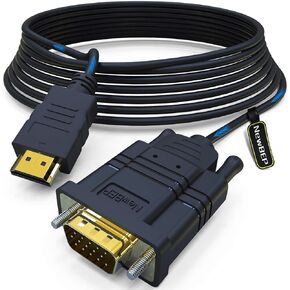 NewBEP HDMI to VGA Cable Adapter with 3.5mm Audio Cord, 1080P HD 6ft/1.8m Gold-Plated HDMI Male to VGA Male Active Video Converter Cord Support Notebook PC DVD Player Laptop TV Projector Monitor