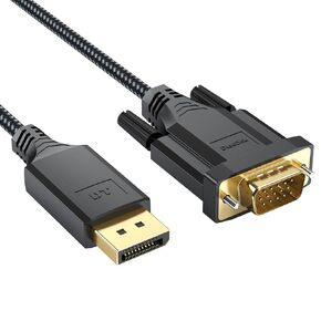 DteeDck DisplayPort to VGA Cable 6ft, Display Port DP to VGA Adapter Cable Converter Male to Male Braided Cord for Monitor Desktop Laptop Display Projector HDTV