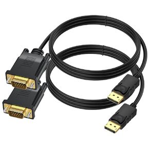 DisplayPort to VGA Cable 6FT 2-Pack, 1080P@60Hz Male to Male Video Cord | Unidirectional, No audio, Multi-shielded design, Compatible with Computer, Monitor, TV, Projector and More in Saudi Arabia