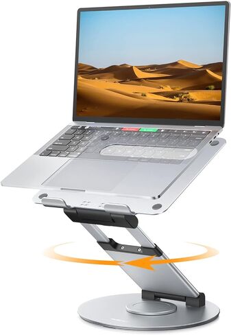 Nulaxy 18" Height Telescopic 360 Rotating Aluminum Laptop Stand Desk, Gray | Ergonomic Computer Holder Riser with Heat-Vent, Standing Desk Converter Holds 22 Lbs for Office Desk Use Fits 10-17" Laptops in Kuwait