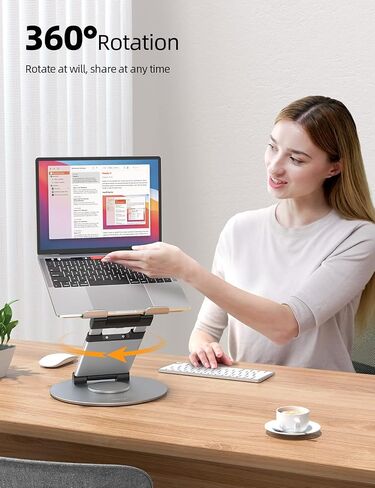 Nulaxy 18" Height Telescopic 360 Rotating Aluminum Laptop Stand Desk, Gray | Ergonomic Computer Holder Riser with Heat-Vent, Standing Desk Converter Holds 22 Lbs for Office Desk Use Fits 10-17" Laptops in Kuwait