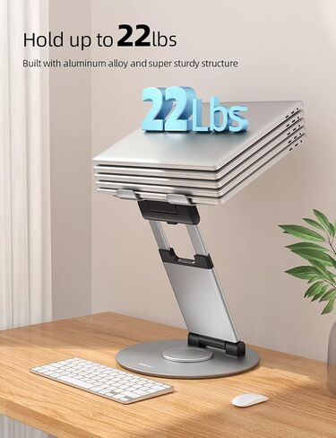 Nulaxy 18" Height Telescopic 360 Rotating Aluminum Laptop Stand Desk, Gray | Ergonomic Computer Holder Riser with Heat-Vent, Standing Desk Converter Holds 22 Lbs for Office Desk Use Fits 10-17" Laptops in Kuwait
