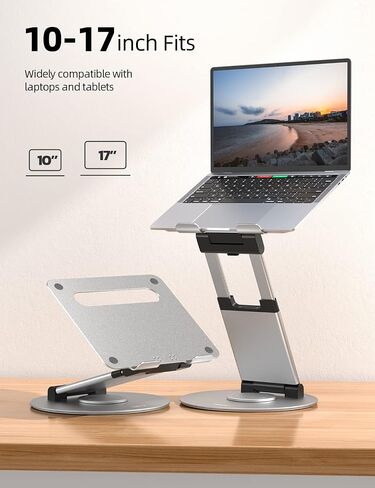 Nulaxy 18" Height Telescopic 360 Rotating Aluminum Laptop Stand Desk, Gray | Ergonomic Computer Holder Riser with Heat-Vent, Standing Desk Converter Holds 22 Lbs for Office Desk Use Fits 10-17" Laptops in Kuwait