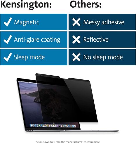 شاشة خصوصية كمبيوتر مغناطيسية مقاس 24 بوصة من Kensington MagPro لسطح المكتب، فلتر خصوصية كمبيوتر قابل للإزالة بنسبة 16:9، تقليل الأشعة الزرقاء المضادة للوهج، متوافقة مع شاشات الحافة الرفيعة (K58357WW) in Kuwait