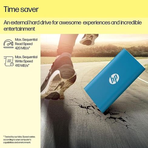 HP قرص صلب محمول P500 سعة 250GB (SSD)، 420 ميجابايت/ثانية، كيبل USB نوع C الى A ومحول من النوع A الى C، سرعات نقل سريعة وخفيف الوزن، ازرق in Kuwait