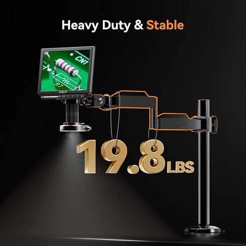 Elikliv AM02 حامل ذراع المجهر مع ضوء حلقة، حامل مجهر مرن، حامل مكتب ميكروفون عالي التحمل مع إدارة الكابلات، حامل ذراع لمجهر اللحام EM4K EDM601 EDM201 EDM9 in Kuwait