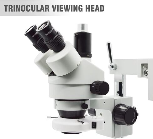 Professional Trinocular Stereo Microscope, 3.5X-45X Magnification with WF10X Eyepieces, 0.7X-4.5X Zoom Objective and 0.5X & 0.7X Auxiliary Lens, Double-Arm Boom Stand, 56S LED Ring Light in Kuwait
