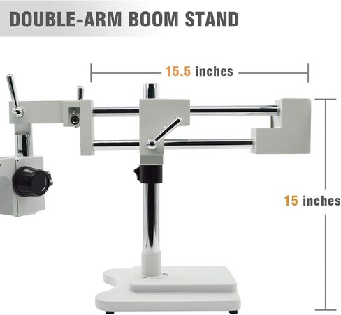 Professional Trinocular Stereo Microscope, 3.5X-45X Magnification with WF10X Eyepieces, 0.7X-4.5X Zoom Objective and 0.5X & 0.7X Auxiliary Lens, Double-Arm Boom Stand, 56S LED Ring Light in Kuwait