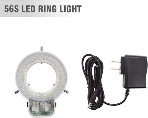 Professional Trinocular Stereo Microscope, 3.5X-45X Magnification with WF10X Eyepieces, 0.7X-4.5X Zoom Objective and 0.5X & 0.7X Auxiliary Lens, Double-Arm Boom Stand, 56S LED Ring Light in Kuwait