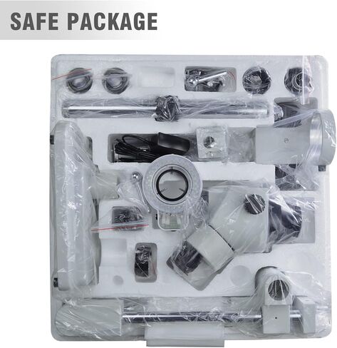 Professional Trinocular Stereo Microscope, 3.5X-45X Magnification with WF10X Eyepieces, 0.7X-4.5X Zoom Objective and 0.5X & 0.7X Auxiliary Lens, Double-Arm Boom Stand, 56S LED Ring Light in Kuwait