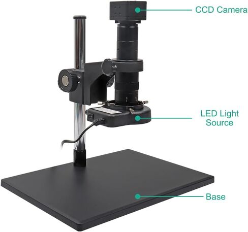 HDMI Industrial Microscope CCD Camera Kit for Industry Lab PCB USB Output + 180X C-Mount Lens + Big Stereo Stand + LED Ring Light in Kuwait