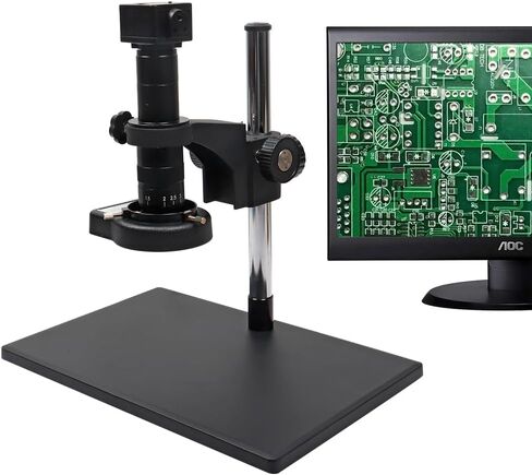HDMI Industrial Microscope CCD Camera Kit for Industry Lab PCB USB Output + 180X C-Mount Lens + Big Stereo Stand + LED Ring Light in Kuwait