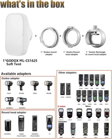 Godox ML-CS1625 Collapsible Softbox Diffusion Dome Flash Diffuser Modifier with 3 Adapters for godox V1 AD100PRO AD200PRO V860III V860II V850II TT685II TT685 TT600 TT560II TT520II TT660S AD300PRO in Saudi Arabia
