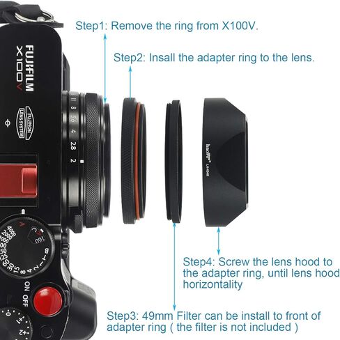 Haoge LH-X54B غطاء عدسة معدني مربع مع حلقة محول 49 ملم لكاميرا Fujifilm Fuji X100V أسود in Kuwait