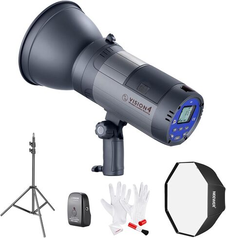 Neewer Vision 4 يعمل بالطاقة في الهواء الطلق استوديو فلاش ستروب (1000 ومضة طاقة كاملة) مع سوفت بوكس، حامل ضوء ومجموعة تنظيف للتصوير الفوتوغرافي لموقع الفيديو معرف المنتج: 5 in Kuwait