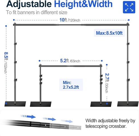 حامل خلفية Emart مقاس 10 × 8.5 قدم، مبطن بالهواء، حامل خلفية للخدمة الشاقة، خلفية قابلة للتعديل، مجموعة حامل للصور، لالتقاط الصور الفوتوغرافية، وحفلات استوديو الفيديو، وحفلات الزفاف in Kuwait
