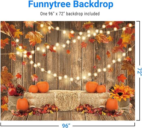 Funnytree 8x6FT Fall Pumpkin Photography Backdrop Autumn Tanksgiving Harvest Hay Leaves Wooden Background Sunflower Maple Baby Shower Banner Decoration Party Supplies Photo Booth Prop in Kuwait
