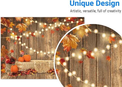 Funnytree 8x6FT Fall Pumpkin Photography Backdrop Autumn Tanksgiving Harvest Hay Leaves Wooden Background Sunflower Maple Baby Shower Banner Decoration Party Supplies Photo Booth Prop in Kuwait