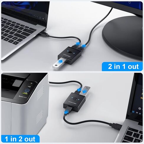 محول USB 3.0، مفتاح USB ثنائي الاتجاه 2 في 1 مخرج / 1 في 2 مخرج، YINNCEEN USB Switcher 2 كمبيوتر مشاركة لوحة المفاتيح والماسح الضوئي، مفتاح USB KVM متوافق مع Mac/Windows/Linux in Kuwait
