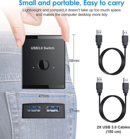 محول USB 3.0، مفتاح USB ثنائي الاتجاه 2 في 1 مخرج / 1 في 2 مخرج، YINNCEEN USB Switcher 2 كمبيوتر مشاركة لوحة المفاتيح والماسح الضوئي، مفتاح USB KVM متوافق مع Mac/Windows/Linux in Kuwait