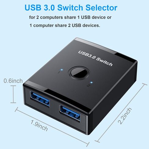 محول USB 3.0، مفتاح USB ثنائي الاتجاه 2 في 1 مخرج / 1 في 2 مخرج، YINNCEEN USB Switcher 2 كمبيوتر مشاركة لوحة المفاتيح والماسح الضوئي، مفتاح USB KVM متوافق مع Mac/Windows/Linux in Kuwait