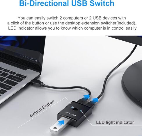 محول USB 3.0، مفتاح USB ثنائي الاتجاه 2 في 1 مخرج / 1 في 2 مخرج، YINNCEEN USB Switcher 2 كمبيوتر مشاركة لوحة المفاتيح والماسح الضوئي، مفتاح USB KVM متوافق مع Mac/Windows/Linux in Kuwait