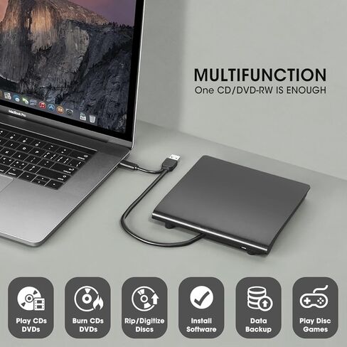 ROOFULL External CD DVD Drive USB 3.0 & USB-C, Portable CD DVD ROM +/-RW Optical Disc Drive Player Reader Writer Burner for Apple Mac MacBook Pro/Air, iMac, Laptop Computer Windows 11/10/8/7, White in Kuwait