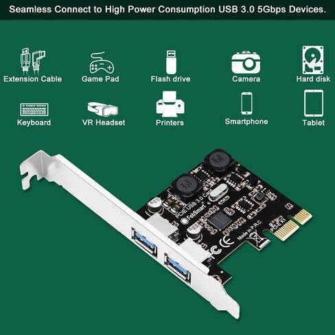 بطاقة توسيع FengSmart بمنفذين فائق السرعة 5 جيجابت في الثانية USB 3.0 PCI Express لأجهزة الكمبيوتر المكتبية التي تعمل بنظام Windows وMAC OS X وLinux، تقنية مدمجة ذاتية التشغيل، لا تحتاج إلى مصدر طاقة إضافي (FS-U2S-Pro) in Kuwait