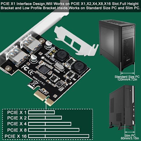 بطاقة توسيع FengSmart بمنفذين فائق السرعة 5 جيجابت في الثانية USB 3.0 PCI Express لأجهزة الكمبيوتر المكتبية التي تعمل بنظام Windows وMAC OS X وLinux، تقنية مدمجة ذاتية التشغيل، لا تحتاج إلى مصدر طاقة إضافي (FS-U2S-Pro) in Kuwait