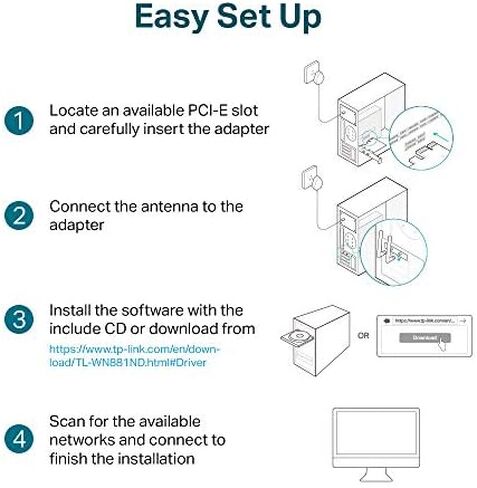 TP-Link PCIe WiFi Card AC600 for Desktop PC, Dual Band Wireless Internal Network Card(Archer T2E) High-Gain Antenna, MU-MIMO, WPA3, Low Profile, Supports Windows 10/11 in Kuwait
