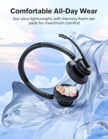 سماعة JabNecter اللاسلكية، سماعة رأس V5.3 جديدة 2023 مع دونجل USB، سماعات كمبيوتر QCC3034 ميكروفون بخاصية إلغاء الضوضاء وكتم صوت الميكروفون، وقت عمل 30 ساعة للكمبيوتر/الكمبيوتر المحمول/سكايب/تكبير/فرق MS in Kuwait