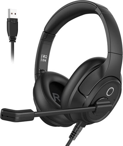 EKSA Headset with Microphone for Laptop, Wired Computer Headset with Volume & Mic Mute Controls, Lightweight PC Headphones for Office Call Center Skype (Over Ear USB Headset with AI ENC) in Kuwait