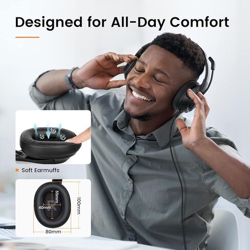 EKSA Headset with Microphone for Laptop, Wired Computer Headset with Volume & Mic Mute Controls, Lightweight PC Headphones for Office Call Center Skype (Over Ear USB Headset with AI ENC) in Kuwait