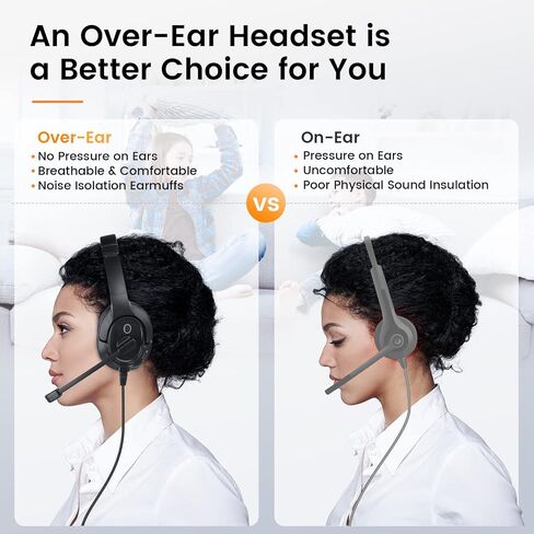 EKSA Headset with Microphone for Laptop, Wired Computer Headset with Volume & Mic Mute Controls, Lightweight PC Headphones for Office Call Center Skype (Over Ear USB Headset with AI ENC) in Kuwait
