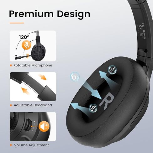 EKSA Headset with Microphone for Laptop, Wired Computer Headset with Volume & Mic Mute Controls, Lightweight PC Headphones for Office Call Center Skype (Over Ear USB Headset with AI ENC) in Kuwait