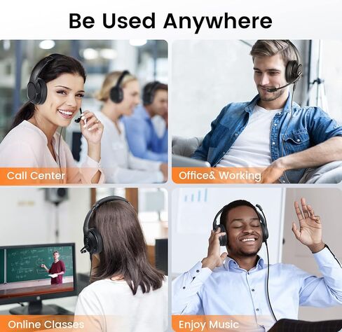 EKSA Headset with Microphone for Laptop, Wired Computer Headset with Volume & Mic Mute Controls, Lightweight PC Headphones for Office Call Center Skype (Over Ear USB Headset with AI ENC) in Kuwait