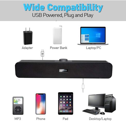 سماعات كمبيوتر VOTNTUT، مكبر صوت سلكي لسطح المكتب USB، مكبر صوت صغير يعمل بالطاقة USB لأجهزة الكمبيوتر اللوحية والكمبيوتر المحمول MP3 Mac Air/Pro ((يتضمن محول USB-C إلى USB) (RGB) in Kuwait