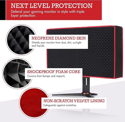 Premium Gaming Monitor Cover | 27 Inch | Dust, Water & Cat Resistant Red & Black Monitor Covers for Desktops Gaming PC Computer Monitor Dust Cover Decor Size 27" in Kuwait