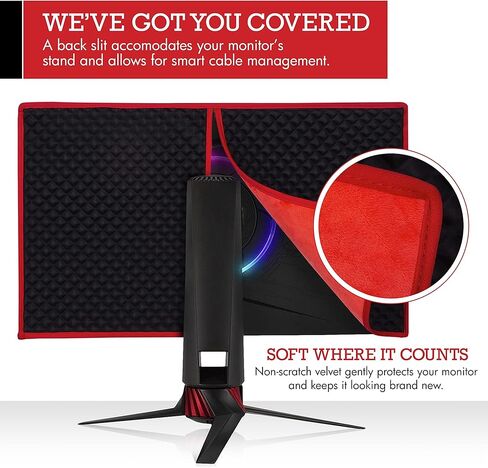 Premium Gaming Monitor Cover | 27 Inch | Dust, Water & Cat Resistant Red & Black Monitor Covers for Desktops Gaming PC Computer Monitor Dust Cover Decor Size 27" in Kuwait