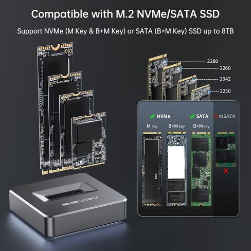 NVME to USB Docking Station,ACASIS M.2 SSD to USB Adapter Portable External SSD Enclosure for M.2 (M Key) NVMe SSD and (B+M Key) SATA-Based SSD Compatible with Thunderbolt 4/3 in Saudi Arabia