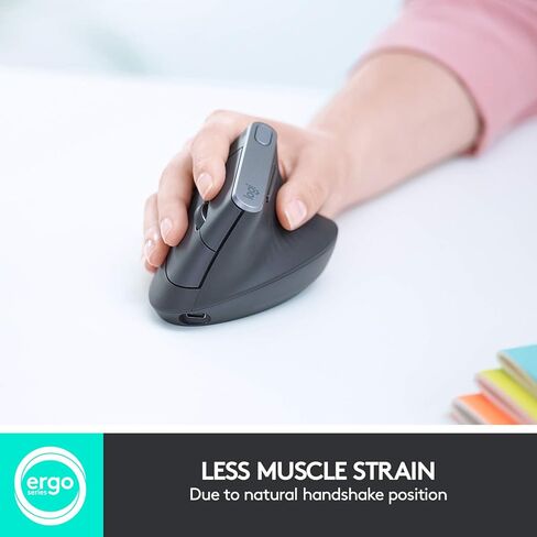 Logitech MX Vertical Wireless Mouse – Ergonomic Design Reduces Muscle Strain, Move Content Between 3 Windows and Apple Computers, Rechargeable, Graphite - With Free Adobe Creative Cloud Subscription in Saudi Arabia