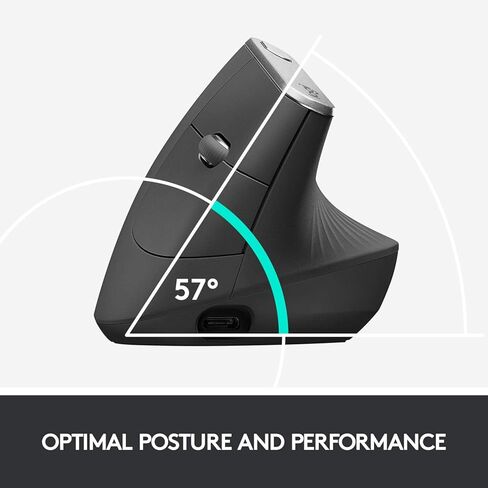 Logitech MX Vertical Wireless Mouse – Ergonomic Design Reduces Muscle Strain, Move Content Between 3 Windows and Apple Computers, Rechargeable, Graphite - With Free Adobe Creative Cloud Subscription in Saudi Arabia