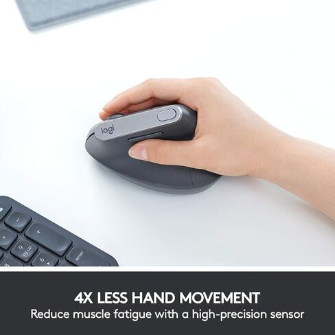Logitech MX Vertical Wireless Mouse – Ergonomic Design Reduces Muscle Strain, Move Content Between 3 Windows and Apple Computers, Rechargeable, Graphite - With Free Adobe Creative Cloud Subscription in Saudi Arabia