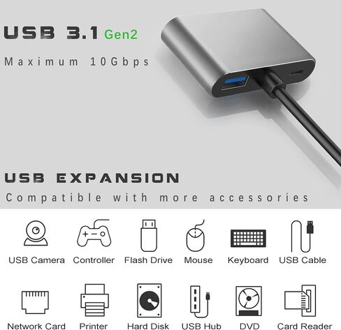 USB C to Dual HDMI Adapter for Monitor, USBC Laptop Docking Station Dual Monitor Dongle MacBook, USB-C Hub Powered Mac, USB 3.0 to USB c Adapter Cable with Fast Charging Chromebook, Type C Dock in Kuwait
