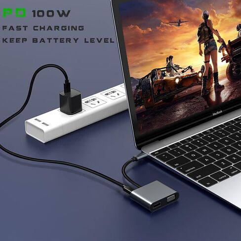USB C to Dual HDMI Adapter for Monitor, USBC Laptop Docking Station Dual Monitor Dongle MacBook, USB-C Hub Powered Mac, USB 3.0 to USB c Adapter Cable with Fast Charging Chromebook, Type C Dock in Kuwait