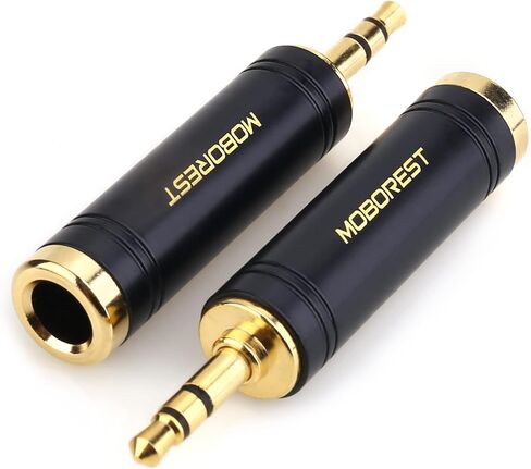 MOBOREST 3.5mm M to 6.35mm F Stereo Pure Copper Adapter, 1/8 Inch Plug Male to 1/4 Inch Jack Female Stereo Adapter, Can be Used for Conversion Headphone adapte, amp adapte, Black Fashion 2-Pack in Kuwait