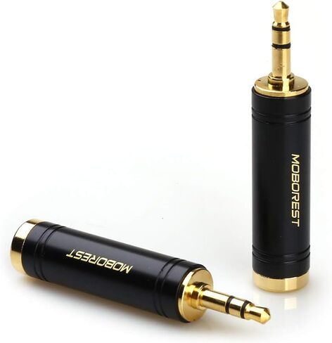 MOBOREST 3.5mm M to 6.35mm F Stereo Pure Copper Adapter, 1/8 Inch Plug Male to 1/4 Inch Jack Female Stereo Adapter, Can be Used for Conversion Headphone adapte, amp adapte, Black Fashion 2-Pack in Kuwait