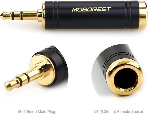 MOBOREST 3.5mm M to 6.35mm F Stereo Pure Copper Adapter, 1/8 Inch Plug Male to 1/4 Inch Jack Female Stereo Adapter, Can be Used for Conversion Headphone adapte, amp adapte, Black Fashion 2-Pack in Kuwait