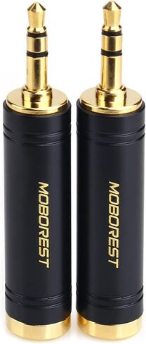MOBOREST 3.5mm M to 6.35mm F Stereo Pure Copper Adapter, 1/8 Inch Plug Male to 1/4 Inch Jack Female Stereo Adapter, Can be Used for Conversion Headphone adapte, amp adapte, Black Fashion 2-Pack in Kuwait